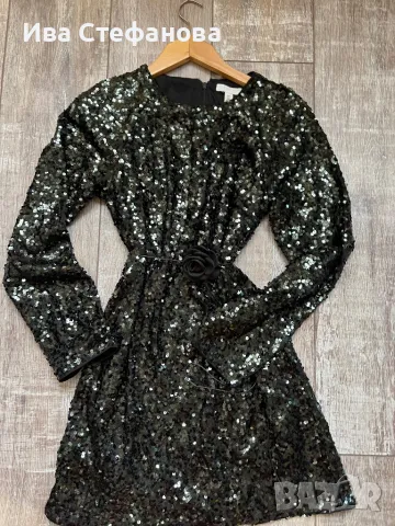 Wow блестяща нова  къса парти коктейлна официална тъмно маслено зелена еластична рокля пайети