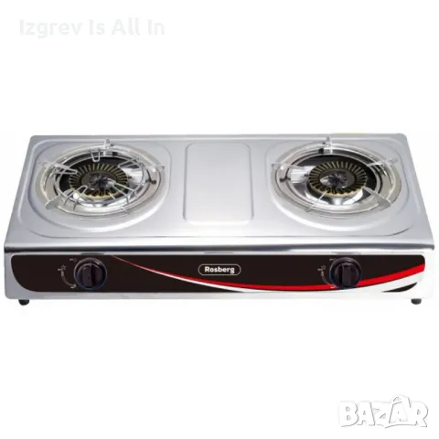 Котлон газов двоен Rosberg Premium, 30 mbar, Неръжд, стомана, Чугунени горелки, с три поставки, 2 ГО, снимка 1