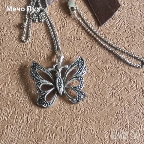 Сребърен синджир с висулка Пеперуда (318), снимка 7 - Колиета, медальони, синджири - 48835678