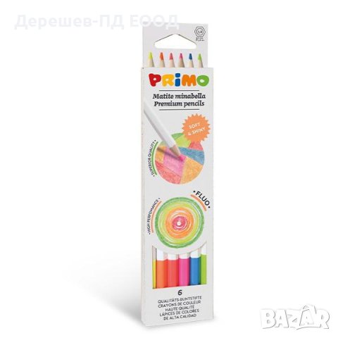 Цветни моливи Primo Minabella Fluo, Шестоъгълни, 6 цвята