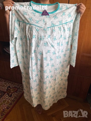 Българска памучна нощница с дълъг ръкав големи номера