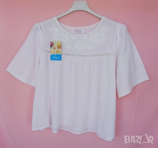 Стилни дамски бели памучни и кенарени блузи с бродерии без бродерия., снимка 8 - Ризи - 51481162