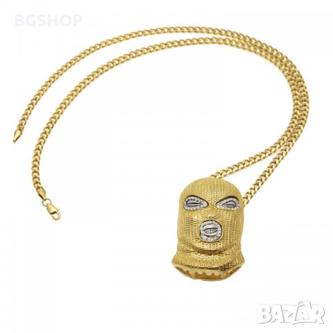 Рапърска Маска Колие - Бижу за Ланец - Златиста , снимка 2 - Колиета, медальони, синджири - 26376061
