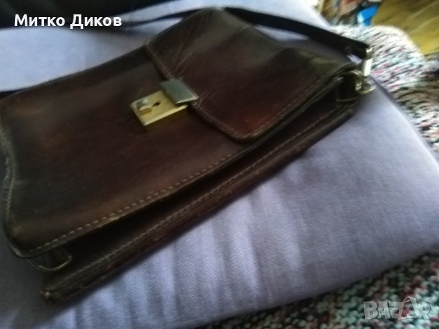 Тъмнокафява чанта естествена кожа за през рамо като командирска 250х195х60мм, снимка 5 - Чанти - 43050149