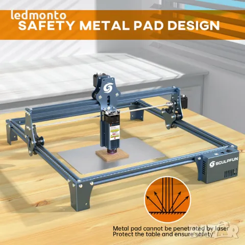SCULPFUN S9 5,5 W Лазерен Гравьор с 0,06 mm Ултра Фино машина за лазерно гравиране, снимка 8 - Инструменти за гравиране - 48999468