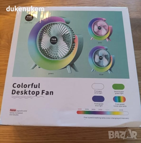 USB настолен вентилатор, 3 скорости, 360° въртене, LED осветление, снимка 11 - Вентилатори - 52063031