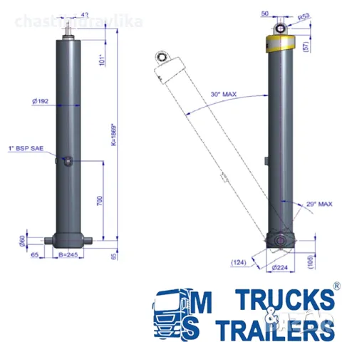 Хидравличен цилиндър HYVA FE A169-5-07630-011-K1869  70546640, снимка 2 - Части - 48276720