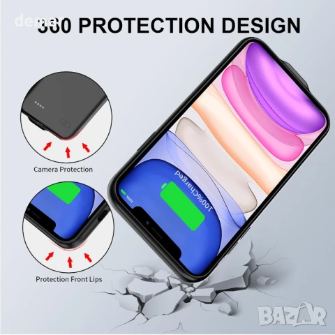 Калъф с батерия MIGAFEI за iPhone 11, 7000mAh, черен, снимка 4 - Калъфи, кейсове - 50687936