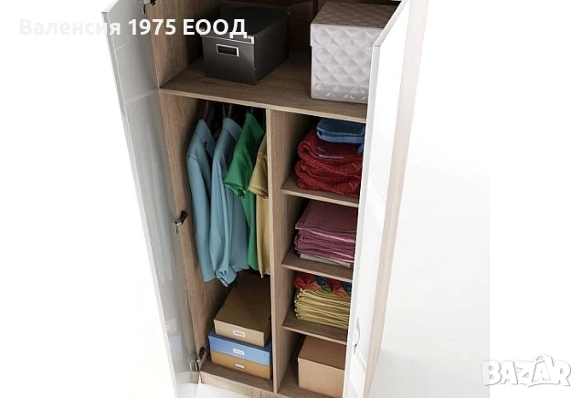 Двукрил гардероб Сити 1007 сонома, орех или комбинация бяло/ арвен, снимка 10 - Гардероби - 46495099