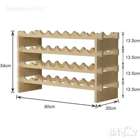 ПРОМОЦИЯ Стойка за вино от естествена дървесина (32 бутилки) 10BFLCBY-WS4832M, снимка 3 - Етажерки - 49738755