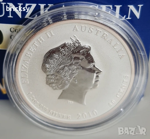 Сребро серия 2 Лунар 1/2 OZ половин унция 2010 Тигър Perth Mint, снимка 2 - Нумизматика и бонистика - 53341751