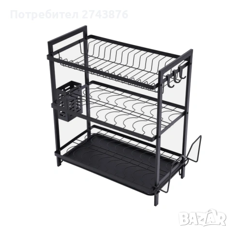 Сушилник на Три нива,Черен, С поставка за прибори, 52.5х24.3х50.5см, снимка 4 - Аксесоари за кухня - 45652454