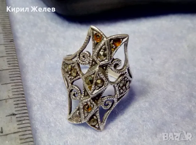 РАЗКОШЕН СТАР АЖУРЕН МАРКАЗИТЕН СРЕБЪРЕН ПРЪСТЕН СРЕБРО ВИСОКА ПРОБА ФИНА РЪЧНА ИЗРАБОТКА 49105, снимка 2 - Антикварни и старинни предмети - 50416531