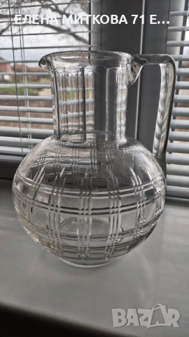 Голяма тежка гравирана кана от кристално стъкло, снимка 2 - Аксесоари за кухня - 52777396