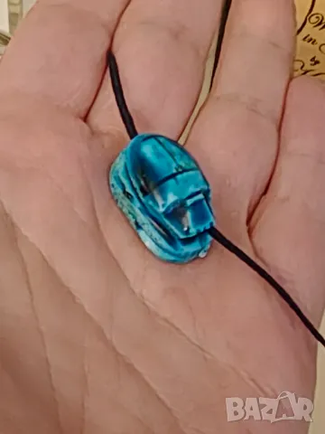Колие ръчна изработка тюркоаз скарабей  разпродажба , снимка 2 - Колиета, медальони, синджири - 44658834