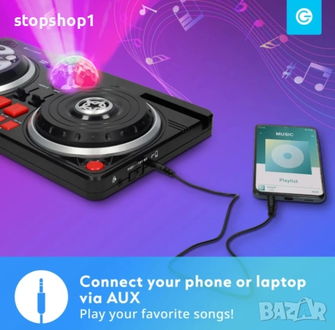 Silvergear Kidi DJ Mix за деца  46 звукови ефекта  DJ миксер  Преносим и с батерии  39,3 x 20,5 x 6,, снимка 3 - Музикални играчки - 53233356