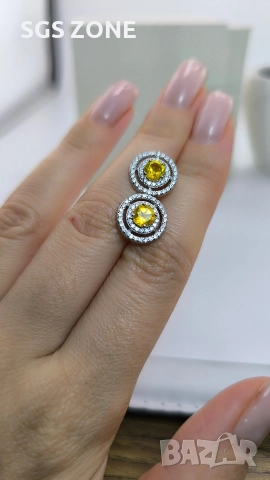 Сребърни обеци с жълт топаз., снимка 2 - Обеци - 52872636