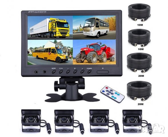9" Камера за паркиране задно виждане, камера за заден ход с разделяне на екрана на четири парктроник, снимка 4 - Аксесоари и консумативи - 37377453