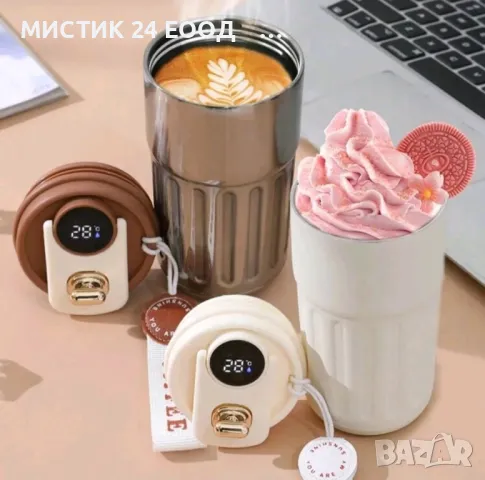 Smart Термо Чаша Вакуумно Изолирана от Неръждаема Стомана с LED Дисплей Сребриста с Кафя, снимка 5 - Чаши - 48803130