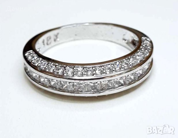 Златен пръстен Бяло Злато 18 карата със Бели камъни Сваровски, снимка 3 - Пръстени - 28958713