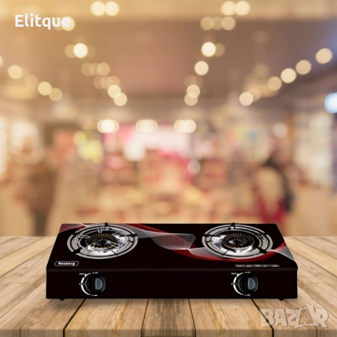 Котлон газов двоен Rosberg, 30 mbar, Черен от закалено стъкло, Чугунени горелки, с три поставки,  2 , снимка 2 - Друга електроника - 52888951