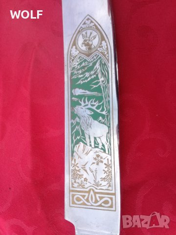 Solingen Hubertus немски нож маркиран с ловна графика на елен и гора,дръжка еленов рог, снимка 2 - Ножове - 42994284