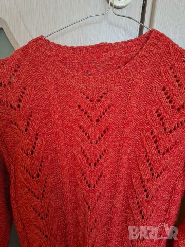 Дамска ръчно плетена блуза оранжева, снимка 4 - Блузи с дълъг ръкав и пуловери - 44129322
