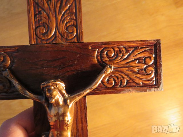 Стар кръст разпятие Христово, Исус Христос 25 х 17 см с красиви мотиви, снимка 3 - Антикварни и старинни предмети - 34625383