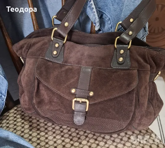 Дамска кожена чанта от говежди велур