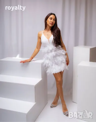 Рокля с естествени пера, снимка 3 - Рокли - 49583649