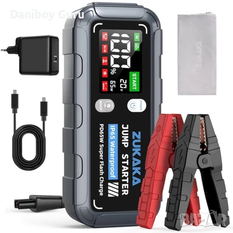 ZUKAKA 6000A Стартер за кола, 26800mAh, 12V (бензин и дизел), преносим с бързо зареждане 65W