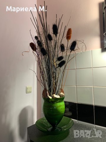 Стъклена ваза с чиния , снимка 2 - Вази - 40656891