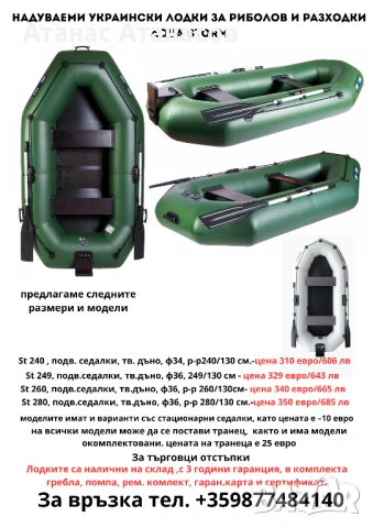 Продавам Украйнски лодки AQUA-STROM от1,90м до 3,30м, чисто нови с 3 г гаранция., снимка 3 - Екипировка - 50602866