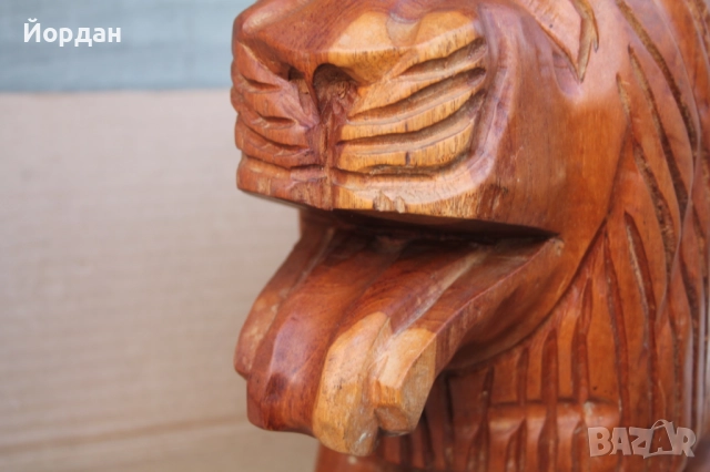 Дървена скулптура на лъв, снимка 2 - Антикварни и старинни предмети - 52392568