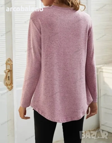 Дамска едноцветна ежедневна блуза с копчета и дълги ръкави, 4цвята , снимка 14 - Блузи с дълъг ръкав и пуловери - 42400236