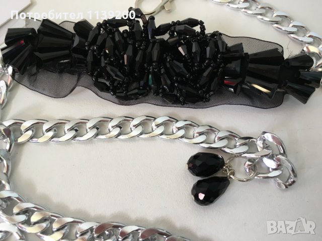 Rinascimento нов елегантен италиански колан синджир черен тюл черна мъниста, снимка 8 - Колани - 27293063
