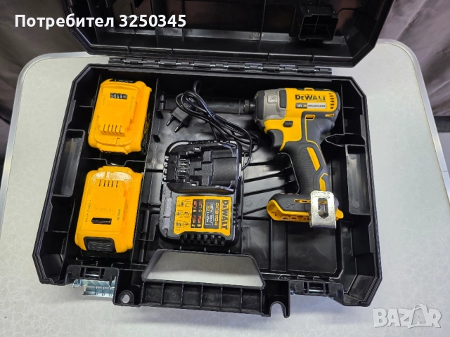 Акумулаторен ударен винтоверт DeWALT DCF887N, 18 V, 205 Nm,две батерии по 5ah, зарядно и куфар. 