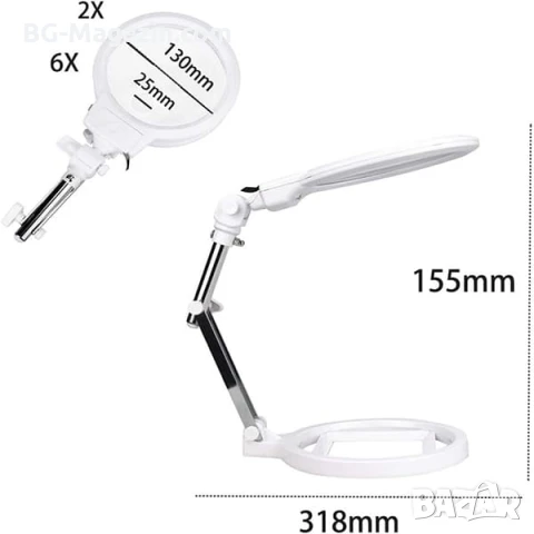 Голяма увеличителна настолна лупа с LED осветление лампа за четене шиене гоблени бродиране козметик, снимка 9 - Други инструменти - 50920980