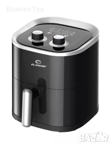 ✨Еър Фрайер ELEKOM EK-3501 М, 3,5 Литра,Таймер, 1500 W, Черен 