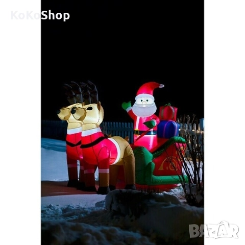 Надуваем Дядо Коледа с шейна и елени-140х180 см./светещ Дядо Коледа, снимка 2 - Декорация за дома - 52220124