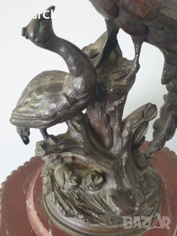 32см-5кг статуетка пауни/много стара френска бронзова скулптура/фигура на птици, снимка 7 - Антикварни и старинни предмети - 51320841