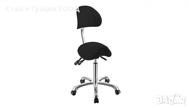 Козметичен/фризьорски стол - табуретка с облегалка Noble 59/78 см - бяла/сива/черна, снимка 1 - Педикюр и маникюр - 28276357