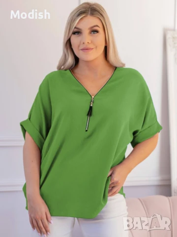 Дамска блуза с цип на деколтето и къси ръкави 9740, снимка 7 - Тениски - 50696404