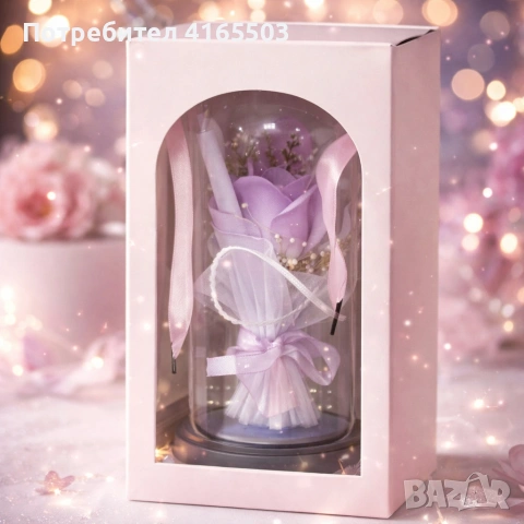 Декоративна роза в стъклен купол - В подаръчна кутия, снимка 2 - Декорация за дома - 53059748