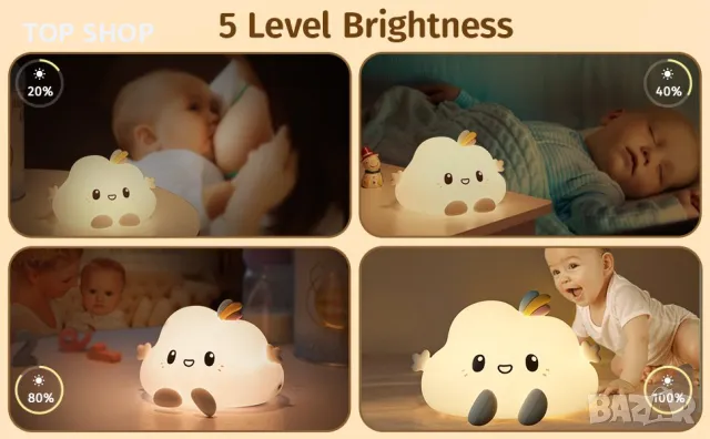 Мека силиконова акумулаторна лампа с дистанционно Облаче от Mubarek, снимка 11 - Настолни лампи - 48780628