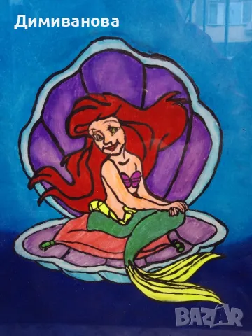 Русалка в рамка със стъкло 30х42 , снимка 4 - Картини - 47708841