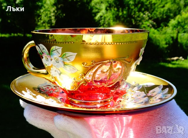 Bohemia кристална чаша с чиния,злато., снимка 14 - Антикварни и старинни предмети - 33145666