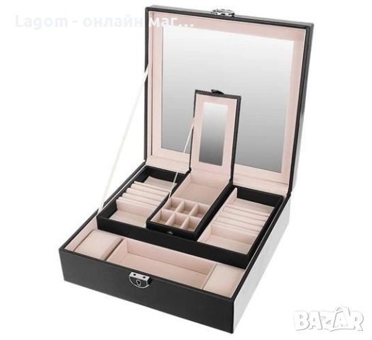 Кутия за бижута и часовници с огледало, отделящи се отделения и ключалка с ключ, екокожа, снимка 5 - Подаръци за жени - 52688995