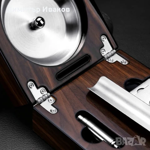 Кедров пепелник със стойка, ножица и пънчър за пури, снимка 14 - Други - 50979982