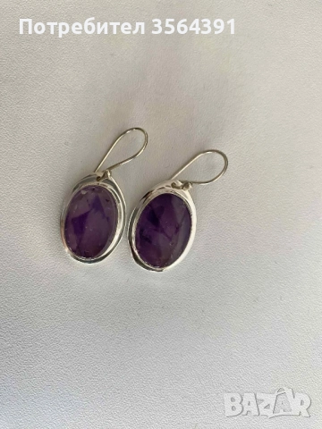 Сребърни обеци с Аметист, снимка 2 - Обеци - 52753375